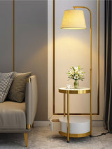 Lilah Modern Standing Lamp with Integrated End Table and Storage Shelf for Living Room