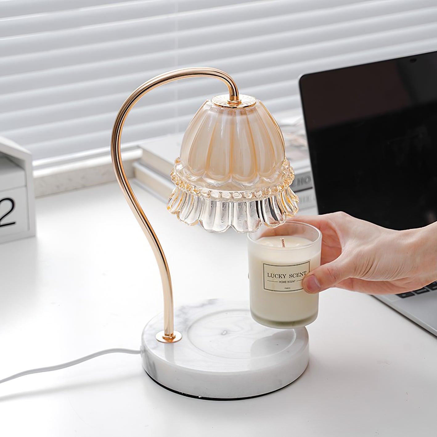 Elegant White Marble Candle Warmer Lamp Gold Metal Table Light for Scented Wax Melts