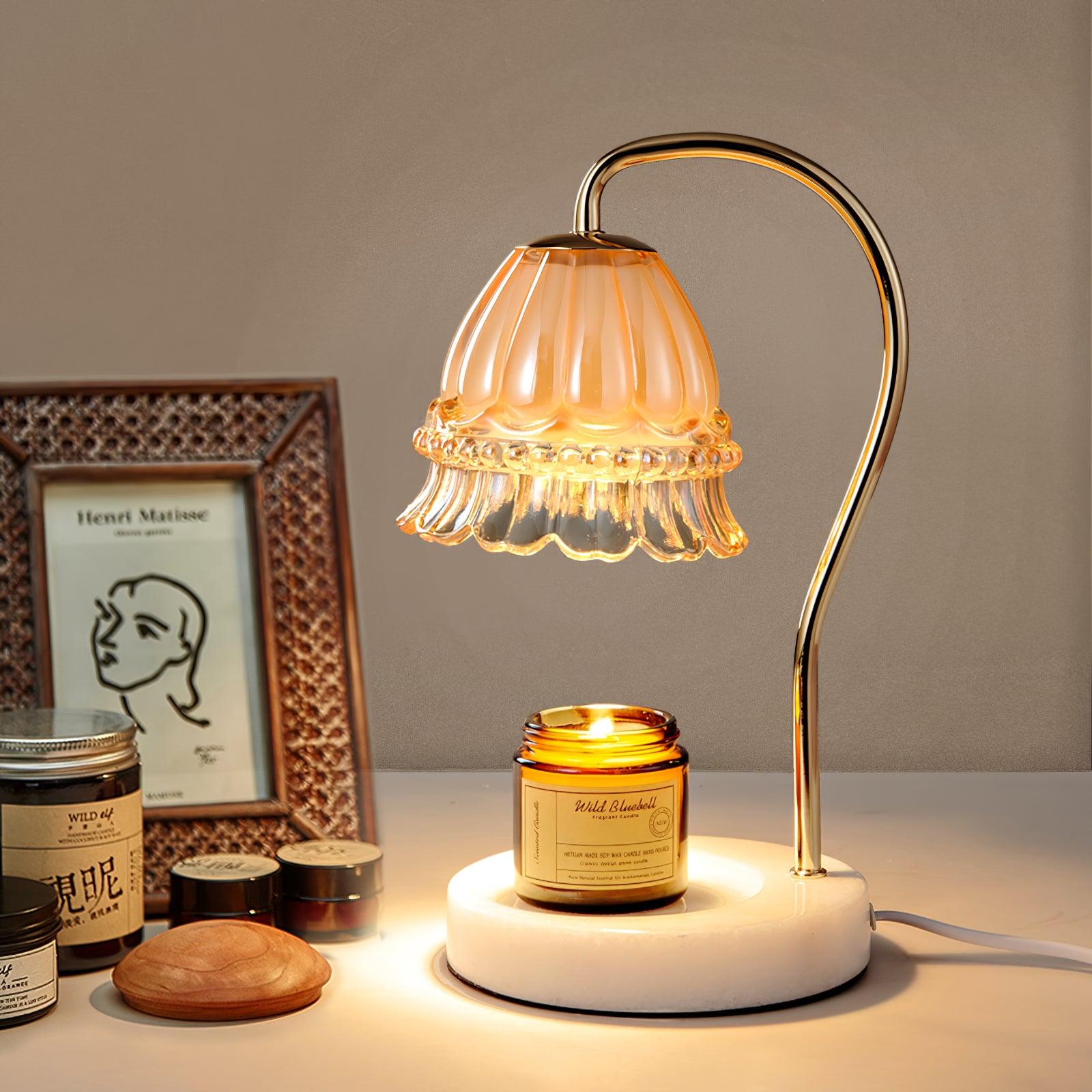 Elegant White Marble Candle Warmer Lamp Gold Metal Table Light for Scented Wax Melts