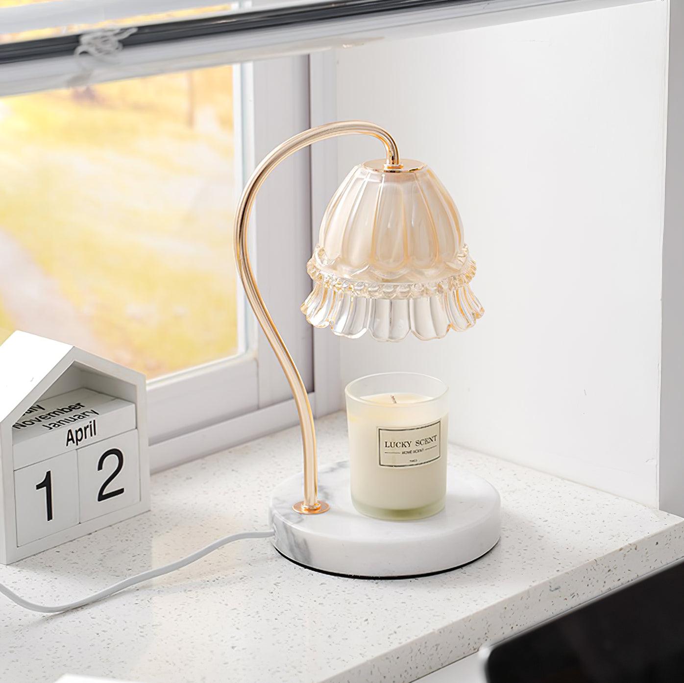 Elegant White Marble Candle Warmer Lamp Gold Metal Table Light for Scented Wax Melts