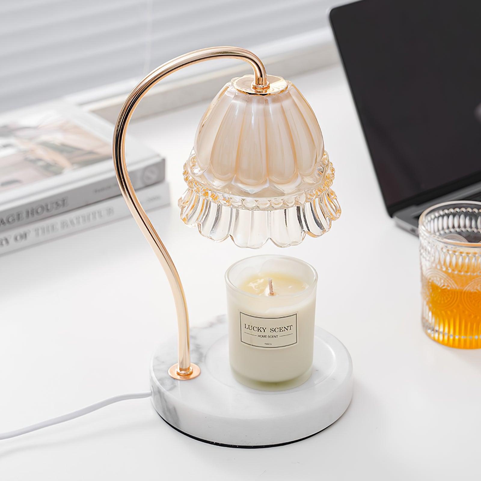 Elegant White Marble Candle Warmer Lamp Gold Metal Table Light for Scented Wax Melts