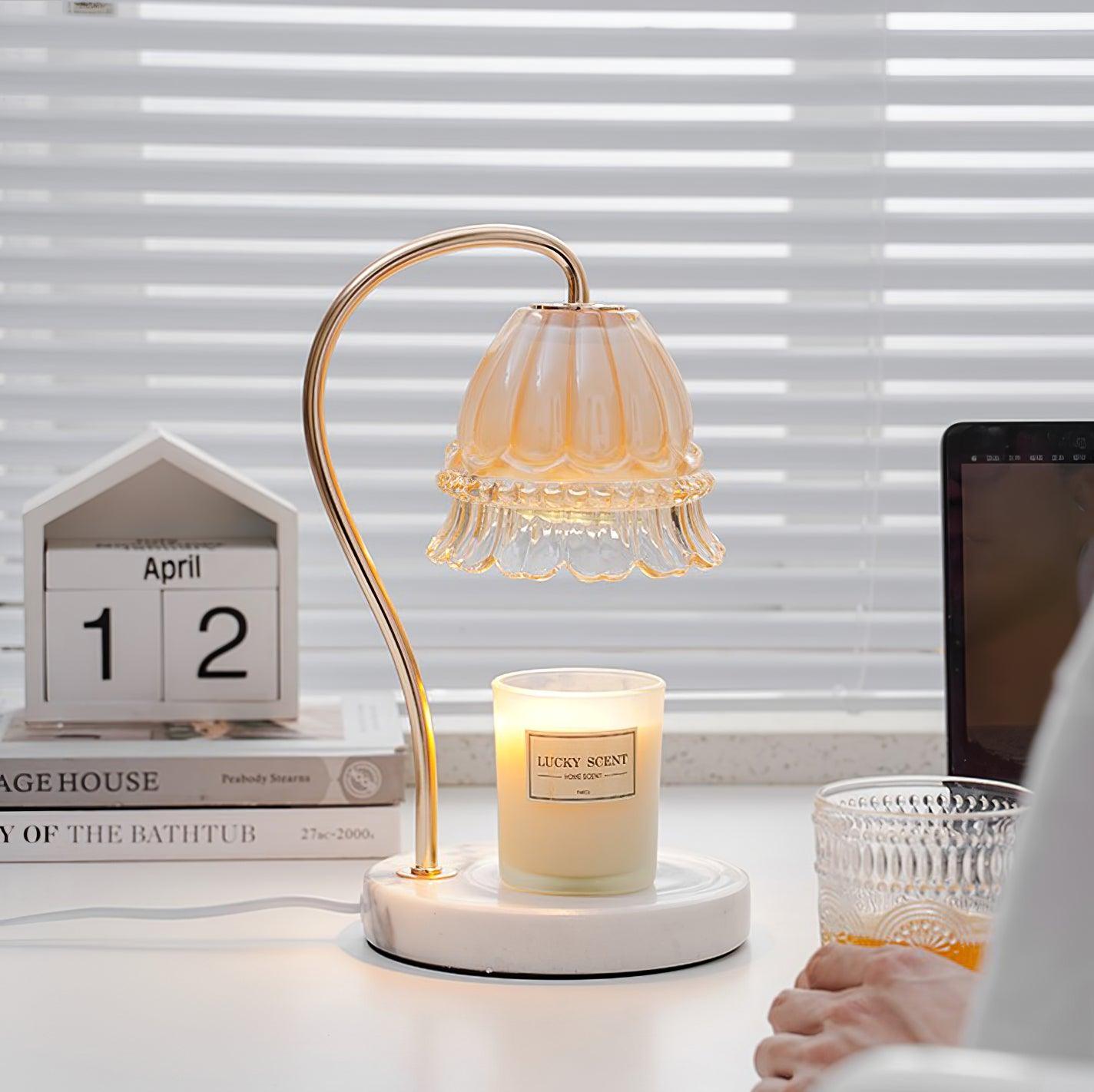 Elegant White Marble Candle Warmer Lamp Gold Metal Table Light for Scented Wax Melts