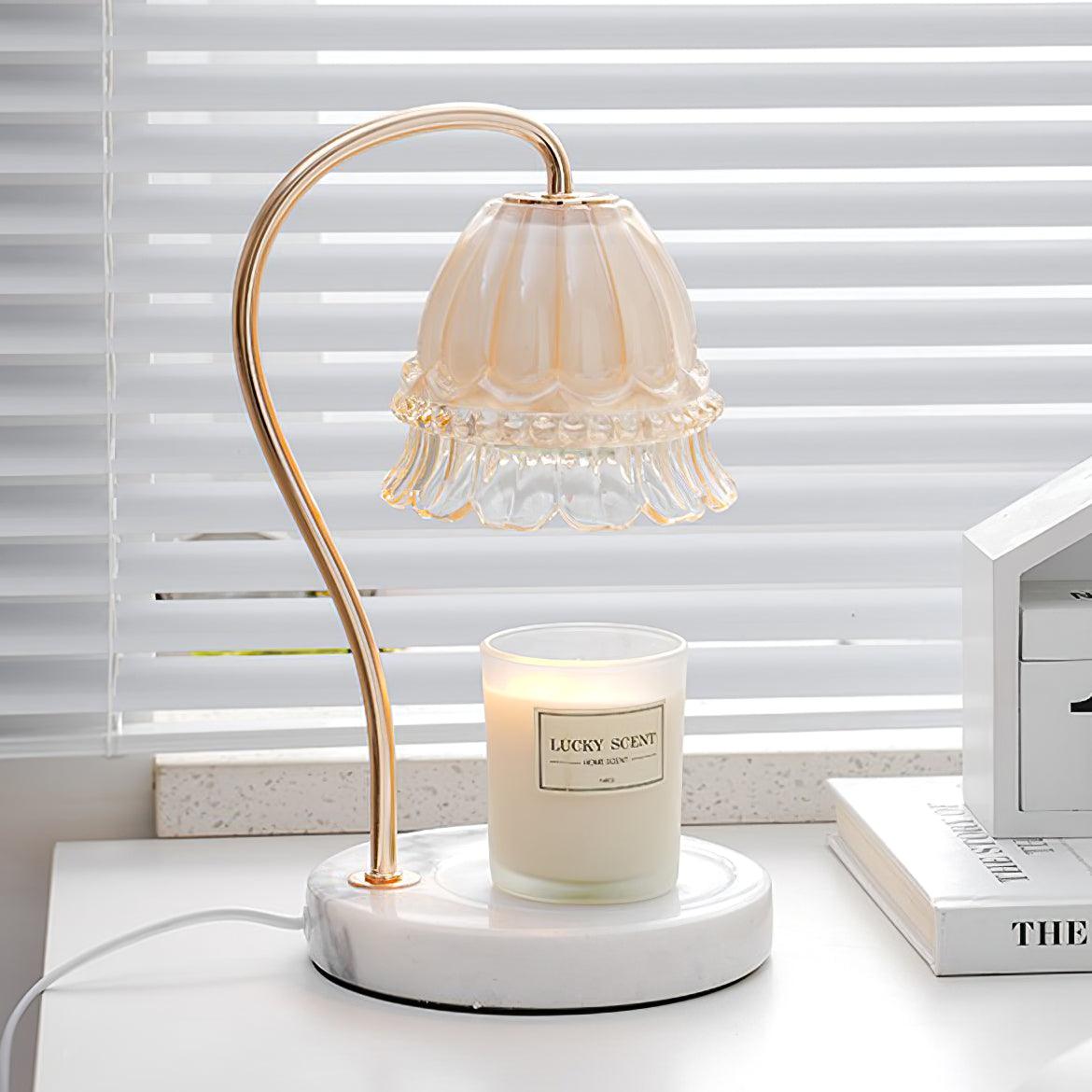 Elegant White Marble Candle Warmer Lamp Gold Metal Table Light for Scented Wax Melts