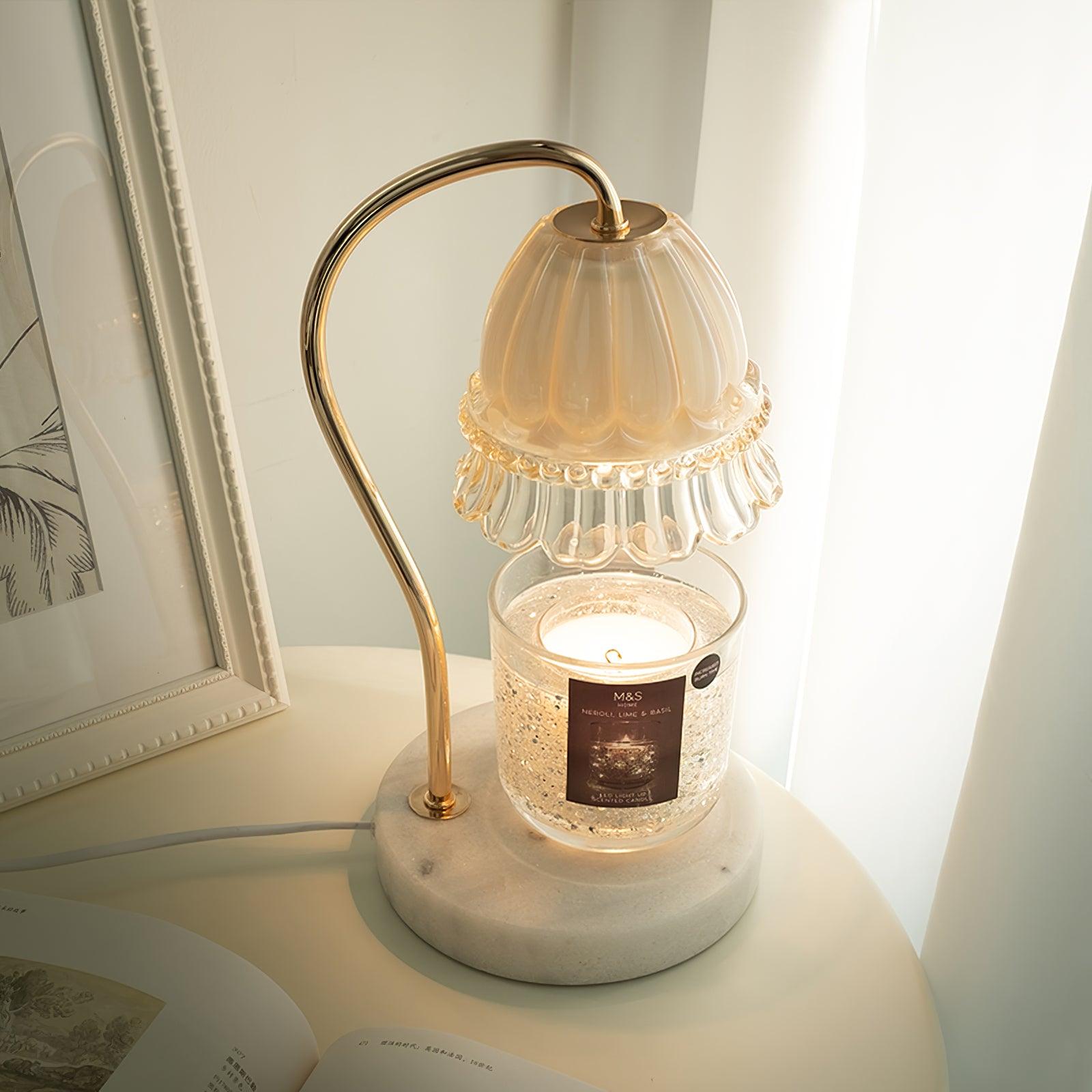 Elegant White Marble Candle Warmer Lamp Gold Metal Table Light for Scented Wax Melts