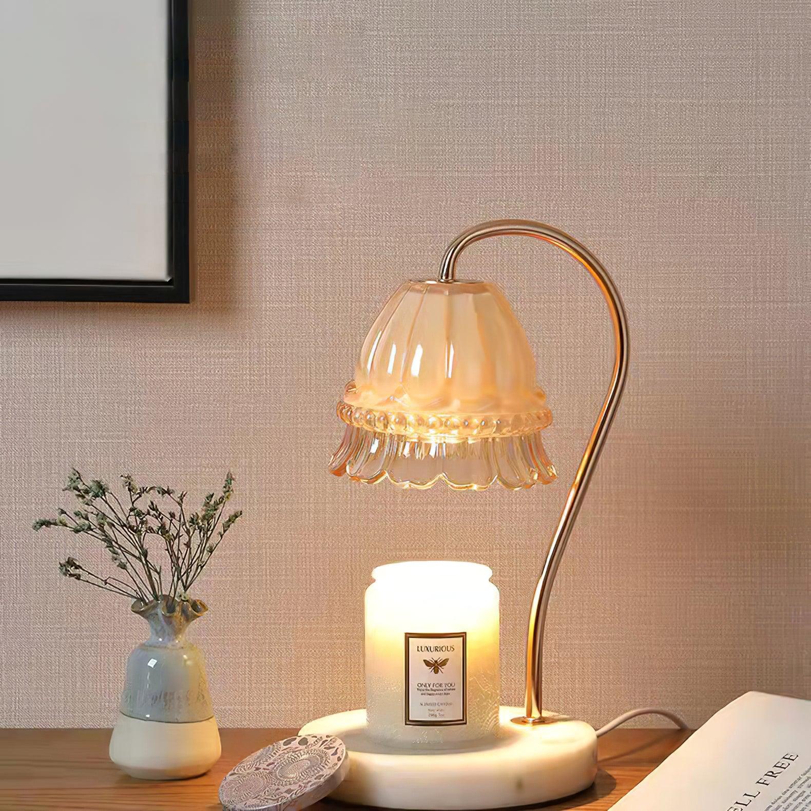 Elegant White Marble Candle Warmer Lamp Gold Metal Table Light for Scented Wax Melts