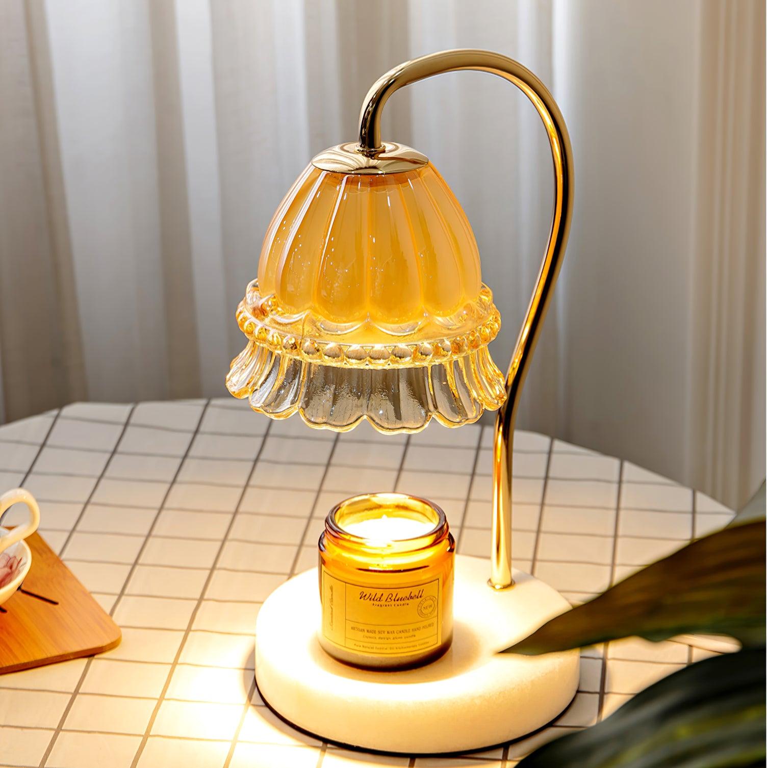 Elegant White Marble Candle Warmer Lamp Gold Metal Table Light for Scented Wax Melts