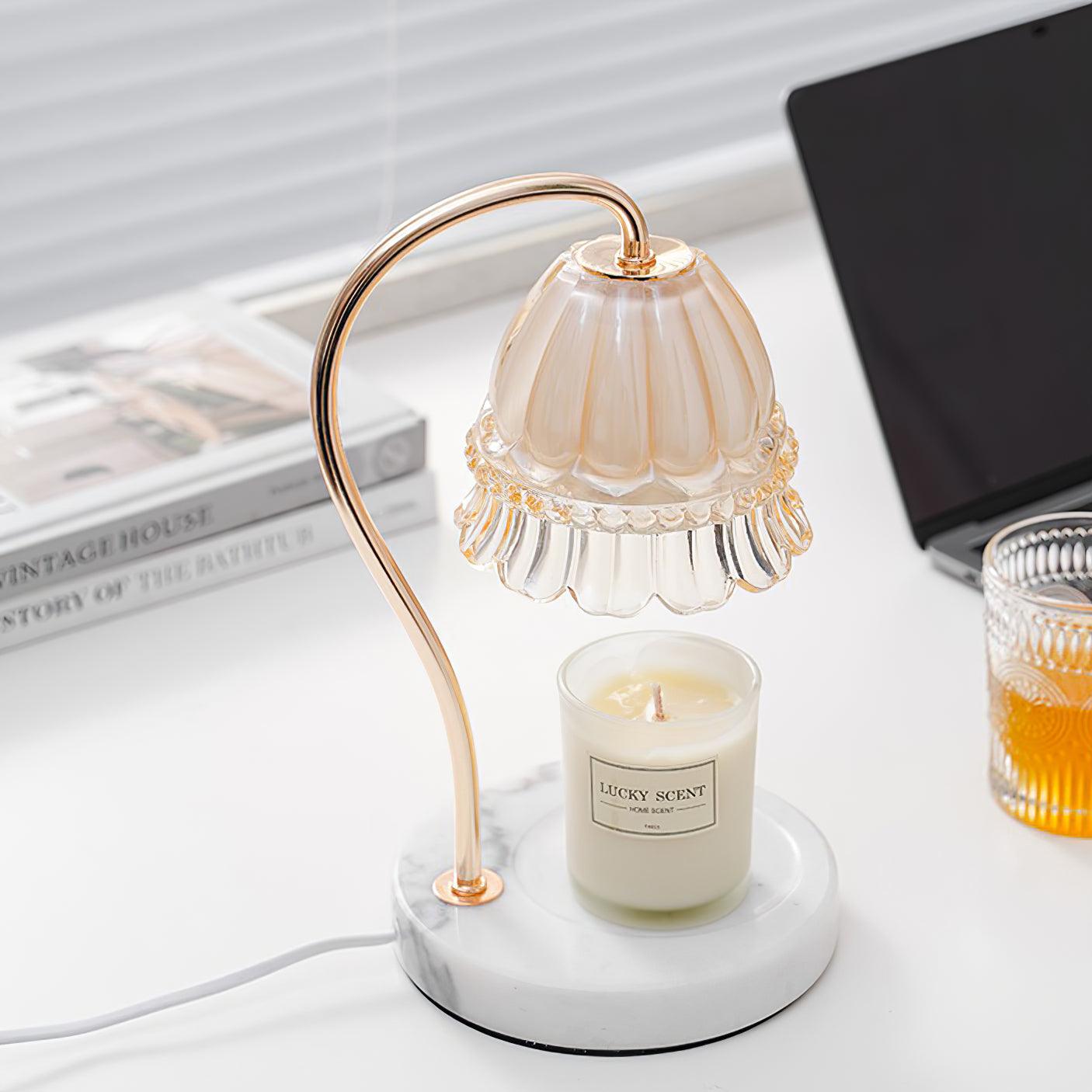 Elegant White Marble Candle Warmer Lamp Gold Metal Table Light for Scented Wax Melts