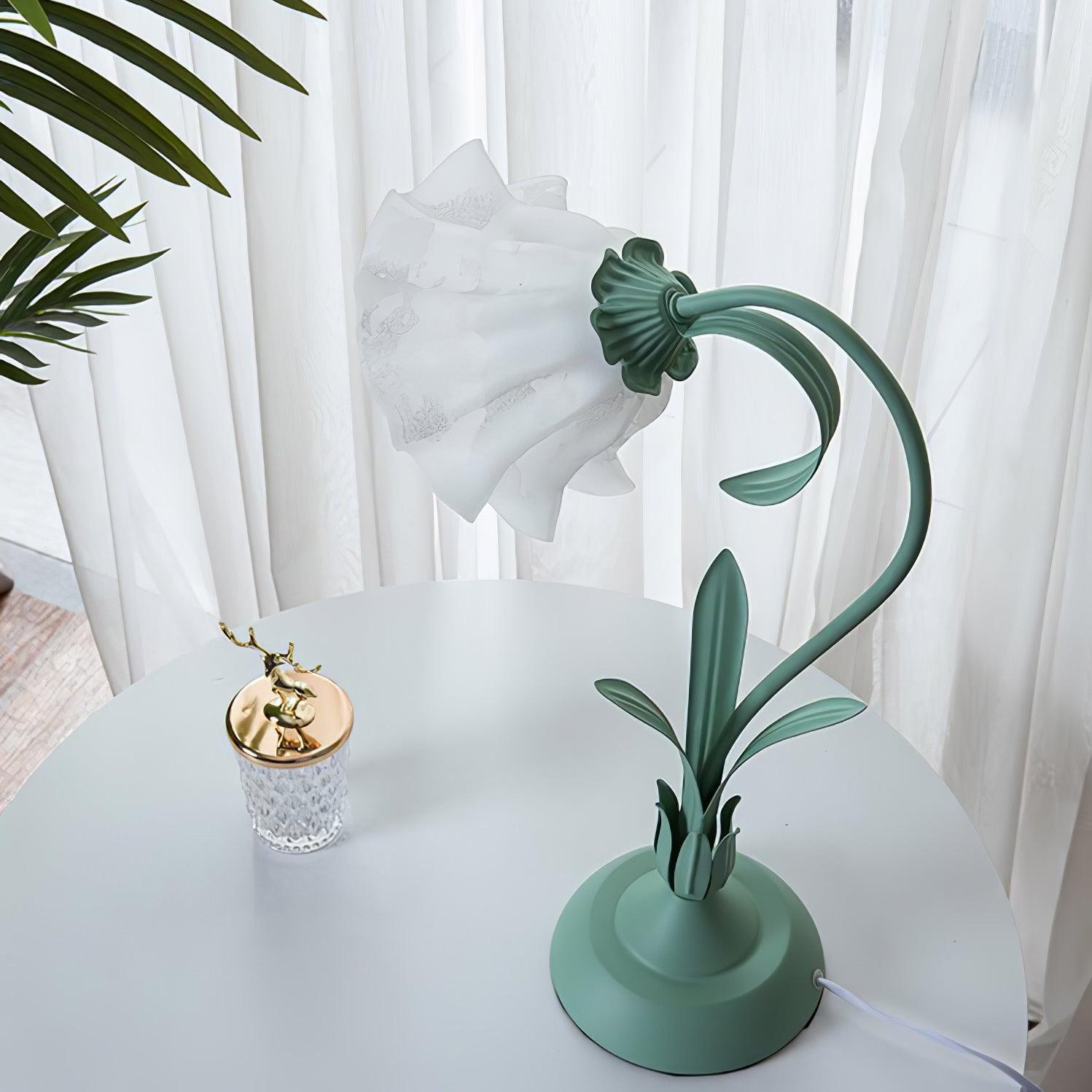 Floral Lily of the Valley Table Lamp Elegant Gold Task Light for Bedroom and Office