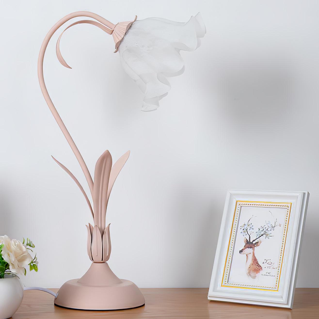 Floral Lily of the Valley Table Lamp Elegant Gold Task Light for Bedroom and Office