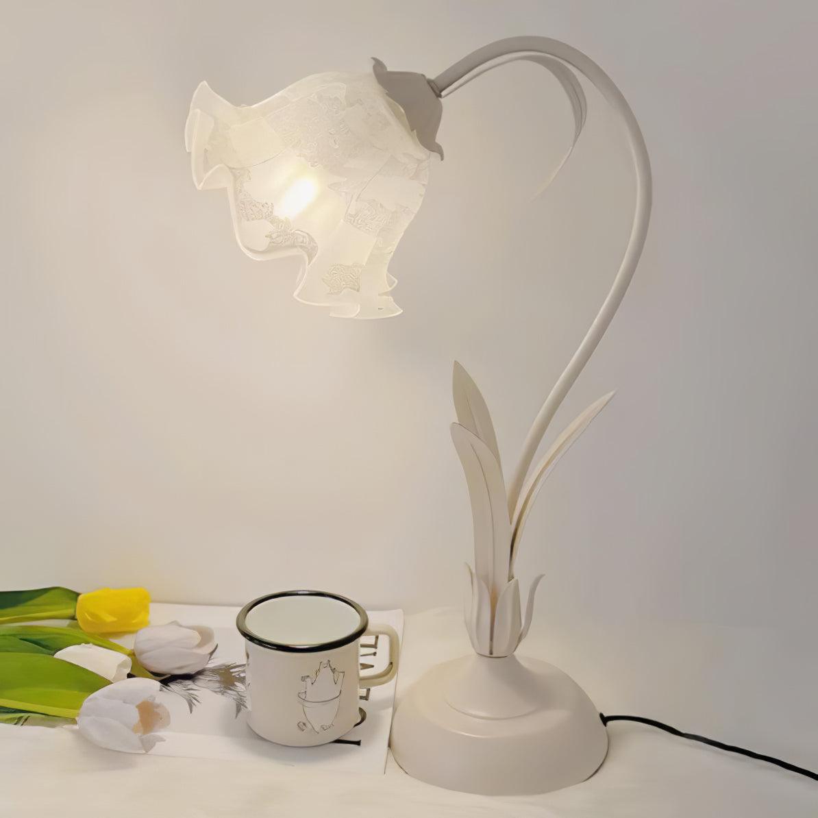 Floral Lily of the Valley Table Lamp Elegant Gold Task Light for Bedroom and Office