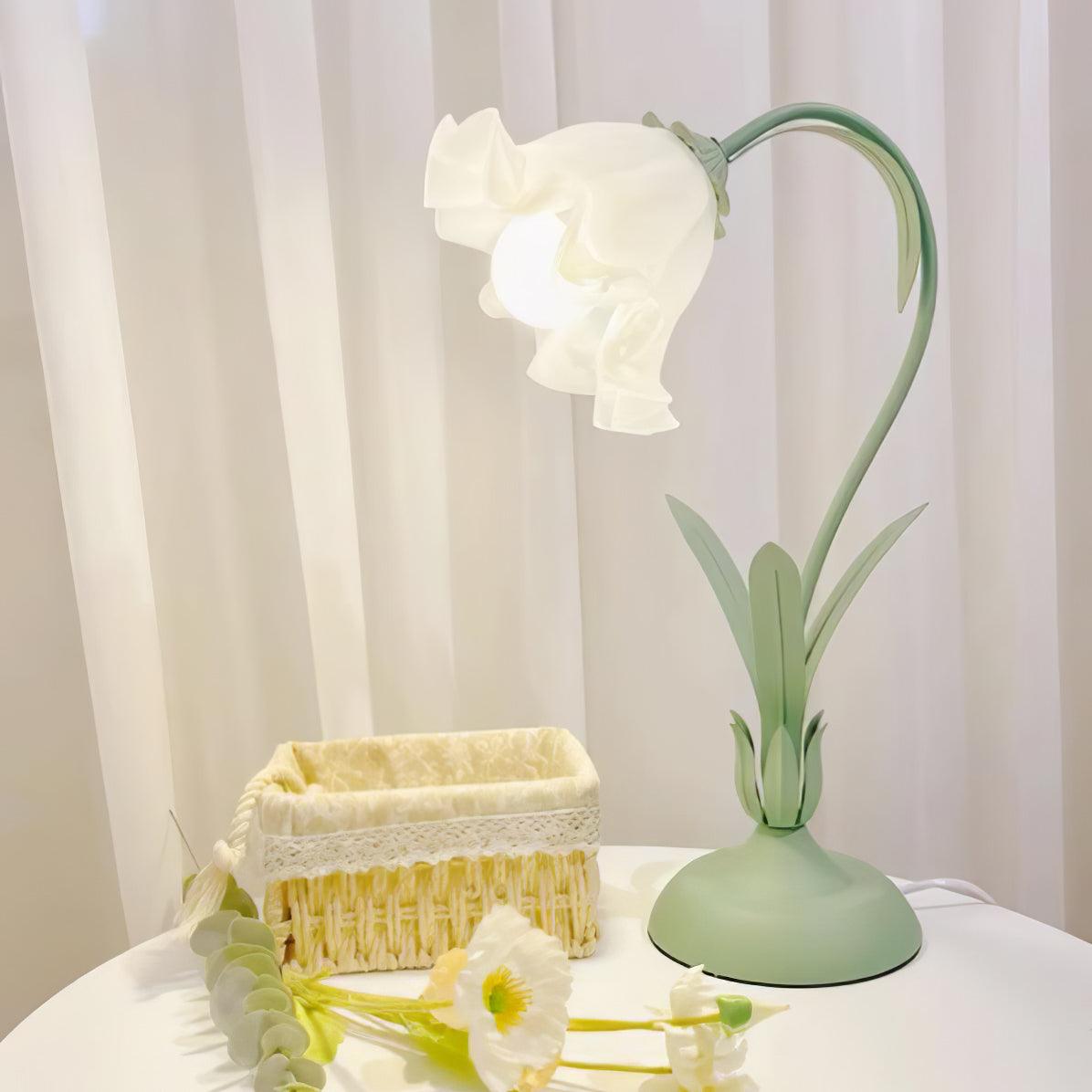 Floral Lily of the Valley Table Lamp Elegant Gold Task Light for Bedroom and Office