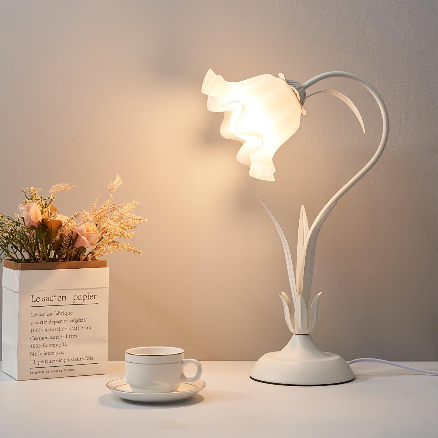 Floral Lily of the Valley Table Lamp Elegant Gold Task Light for Bedroom and Office
