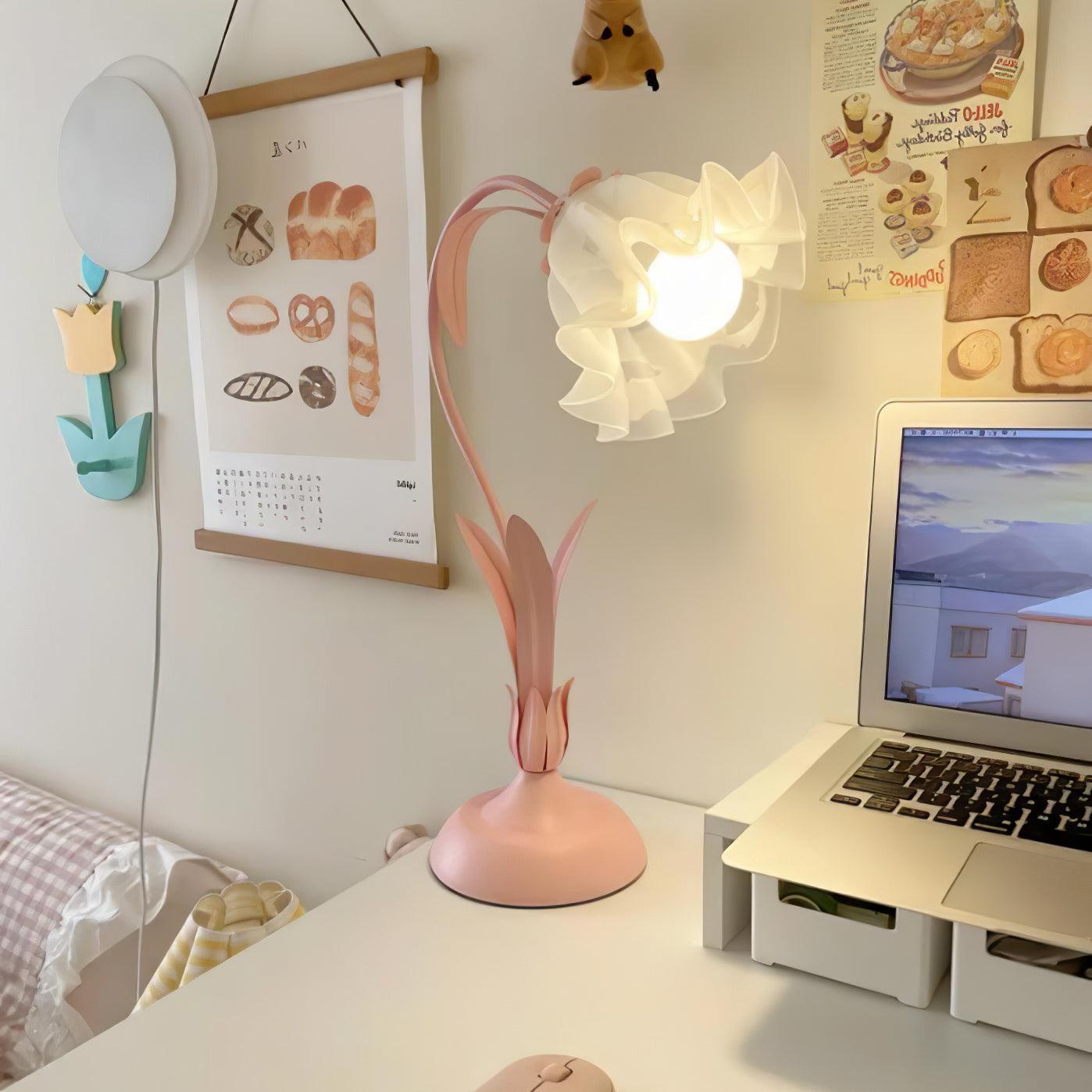 Floral Lily of the Valley Table Lamp Elegant Gold Task Light for Bedroom and Office