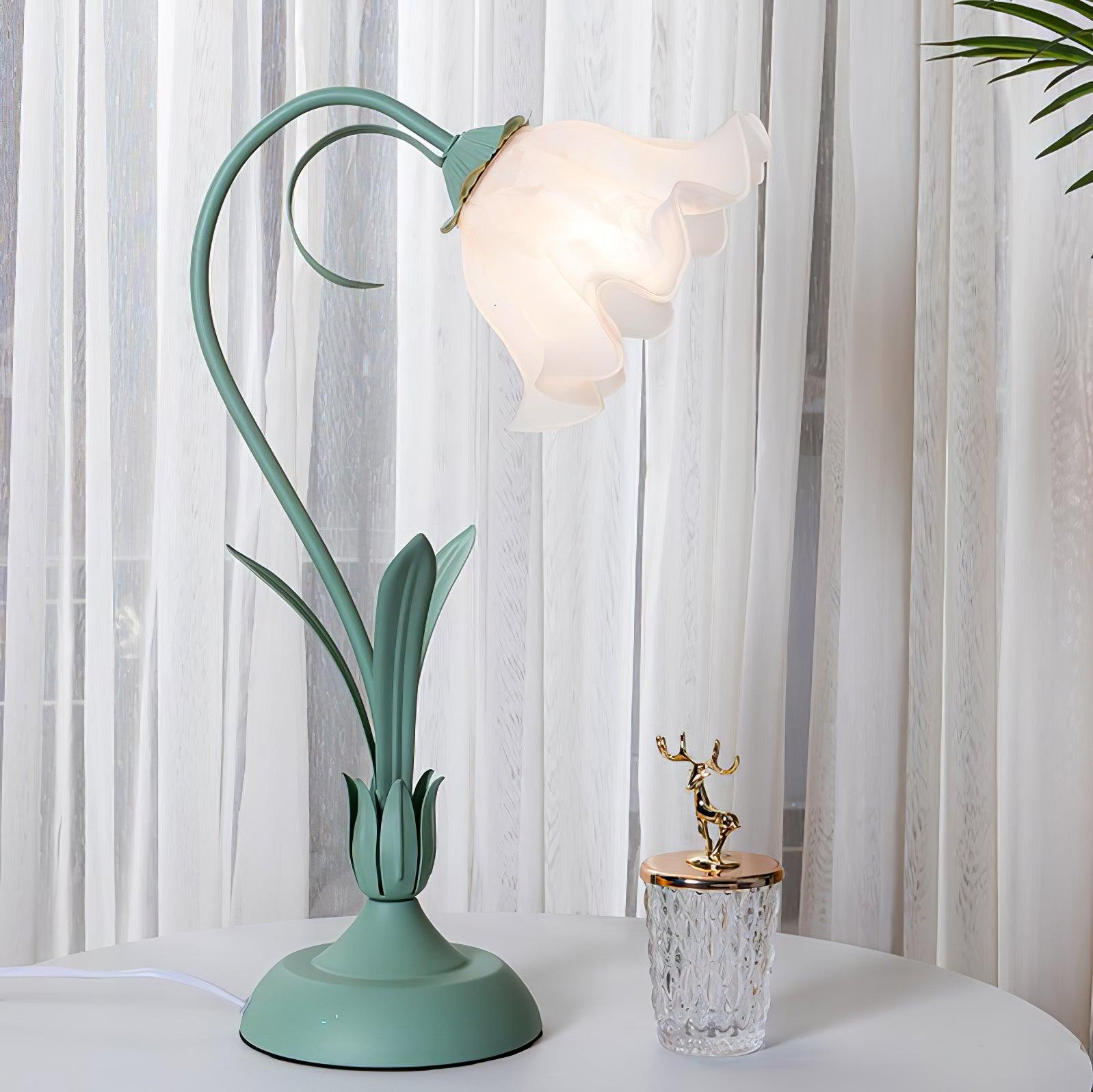 Floral Lily of the Valley Table Lamp Elegant Gold Task Light for Bedroom and Office