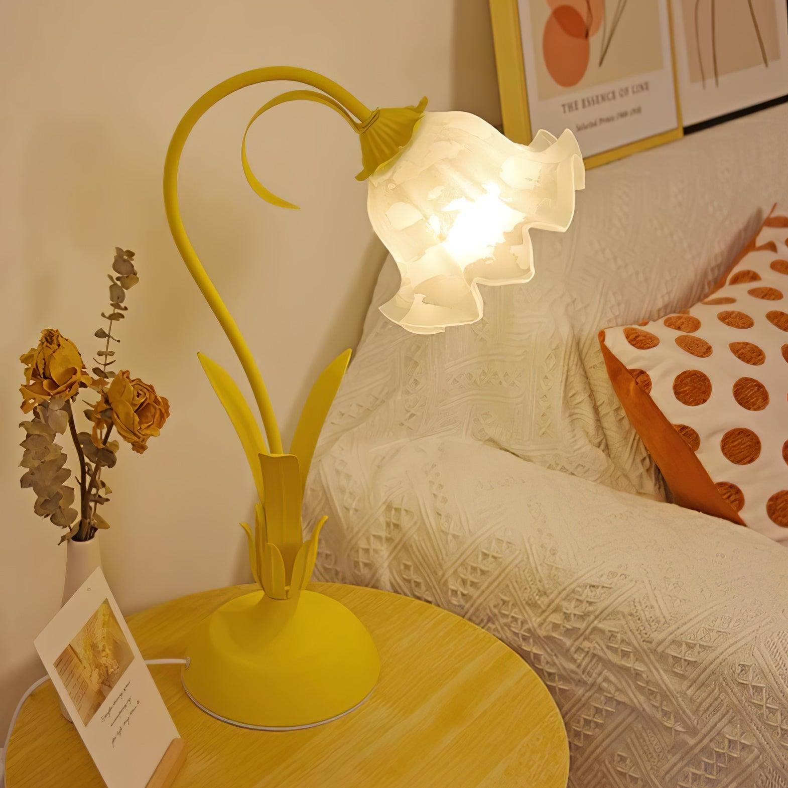 Floral Lily of the Valley Table Lamp Elegant Gold Task Light for Bedroom and Office