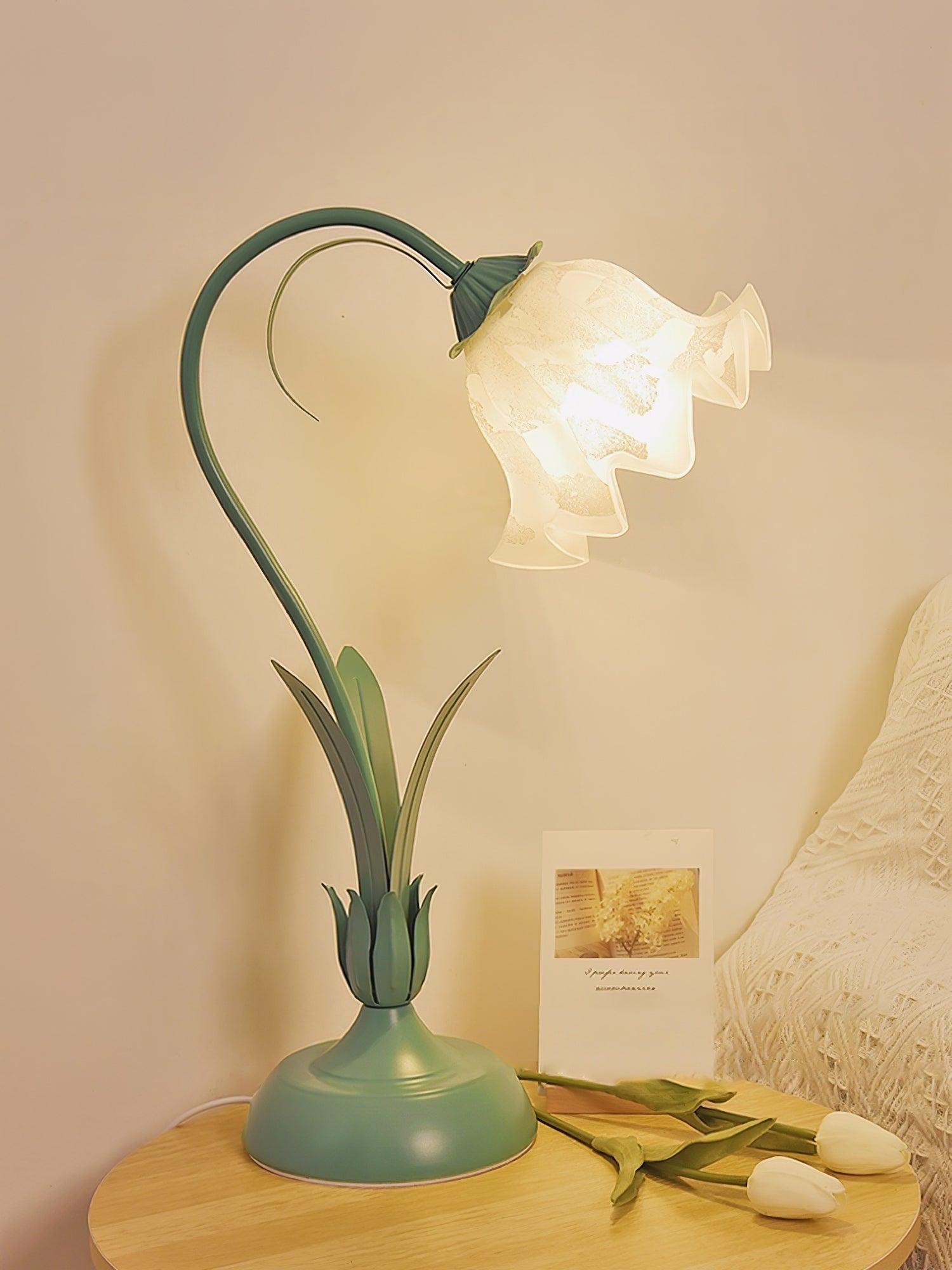 Floral Lily of the Valley Table Lamp Elegant Gold Task Light for Bedroom and Office