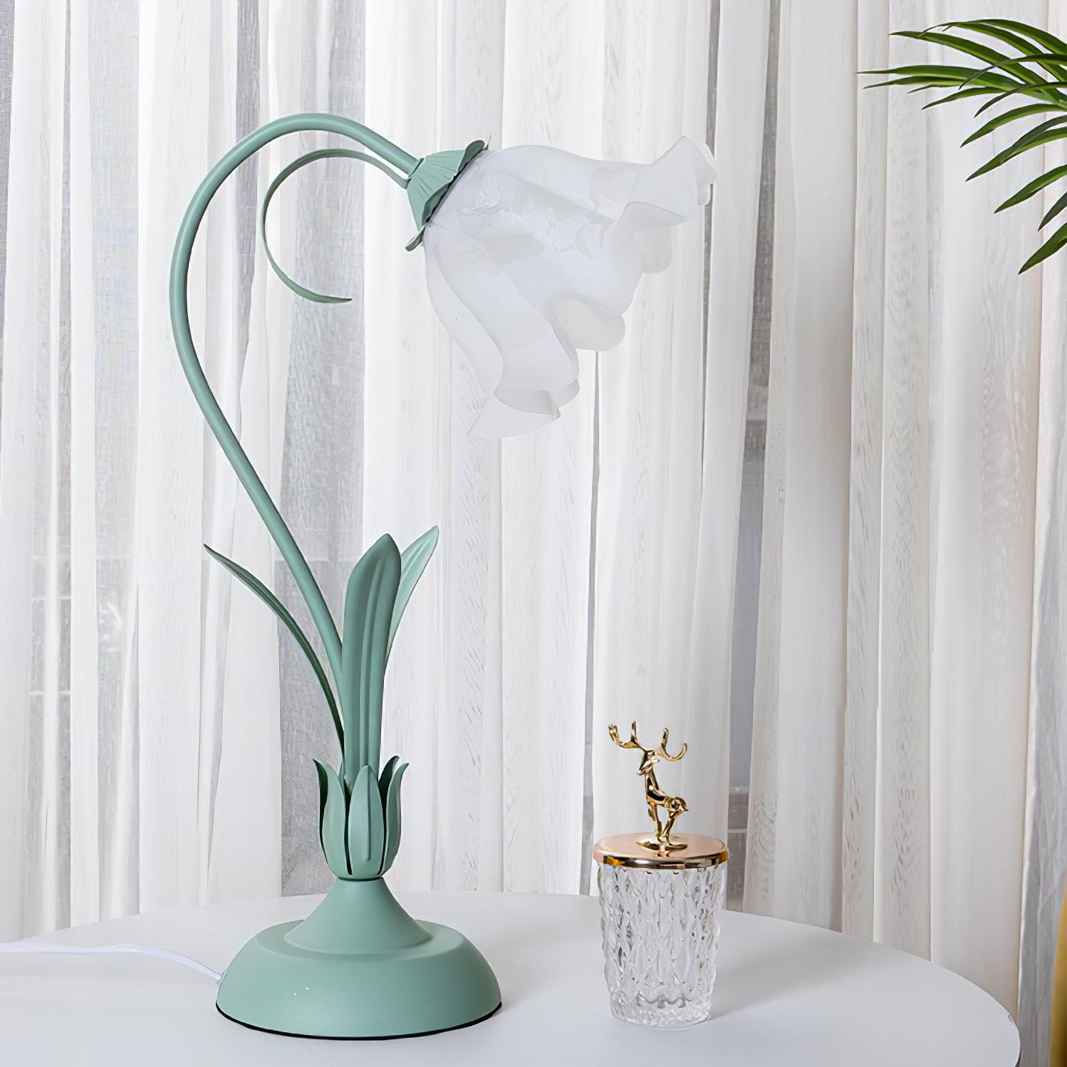 Floral Lily of the Valley Table Lamp Elegant Gold Task Light for Bedroom and Office