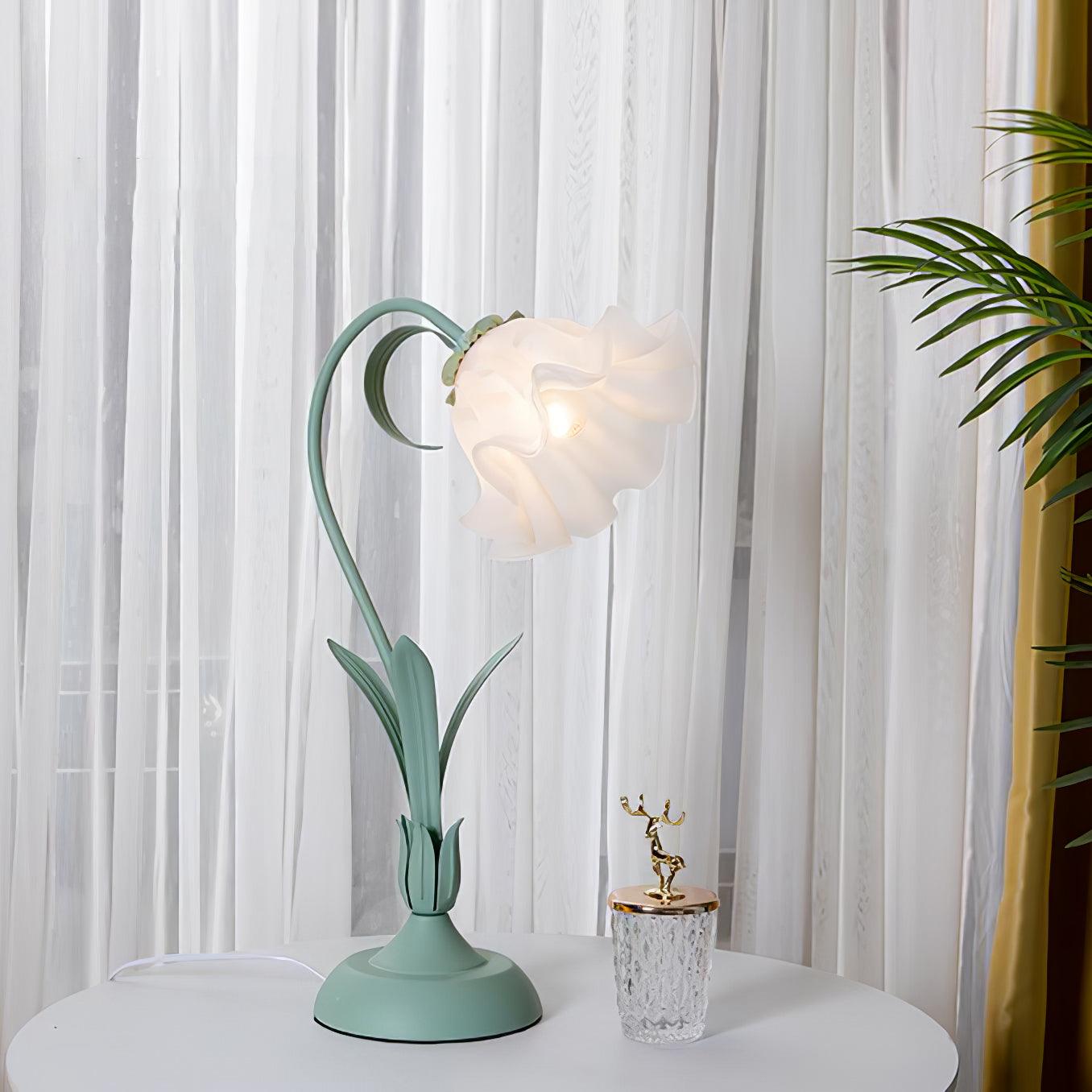 Floral Lily of the Valley Table Lamp Elegant Gold Task Light for Bedroom and Office