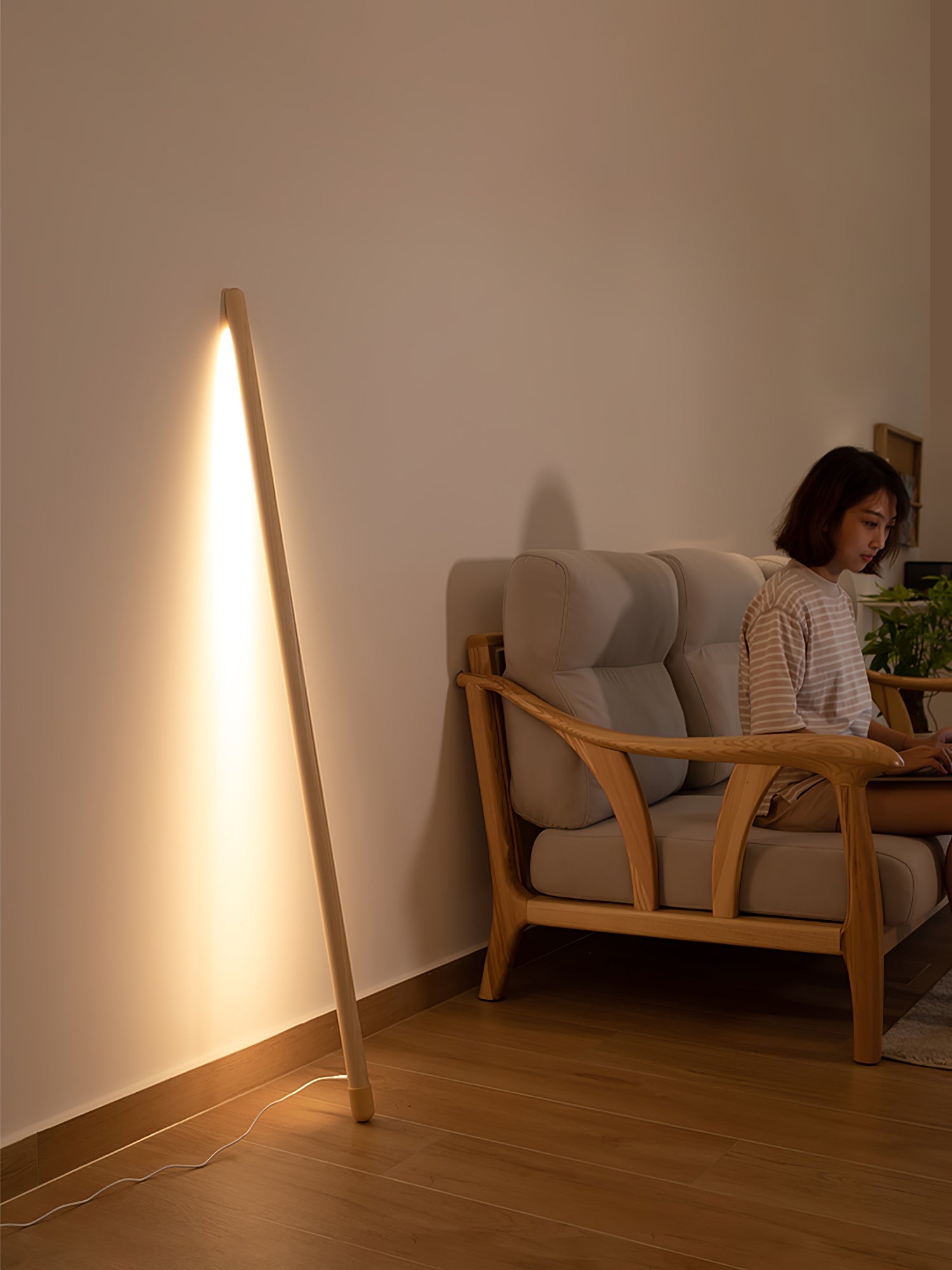Tall Minimalist Wood LED Floor Lamp Slim Vertical Standing Light with Remote Control