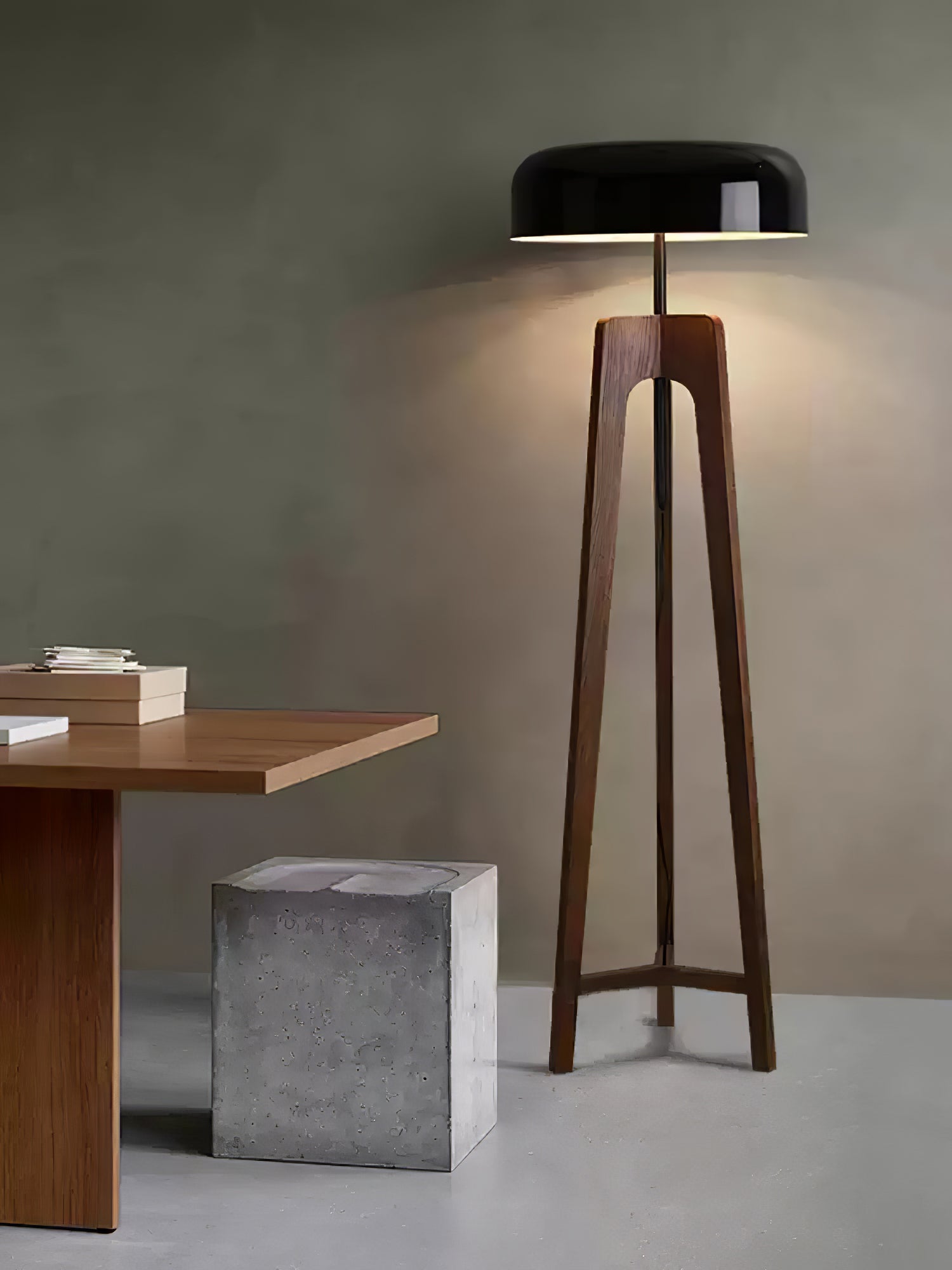 Modern Walnut Wood Floor Lamp with Elegant Black Fabric Shade for Contemporary Living Spaces
