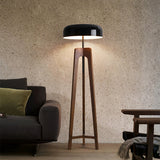 Modern Walnut Wood Floor Lamp with Elegant Black Fabric Shade for Contemporary Living Spaces