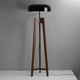 Modern Walnut Wood Floor Lamp with Elegant Black Fabric Shade for Contemporary Living Spaces