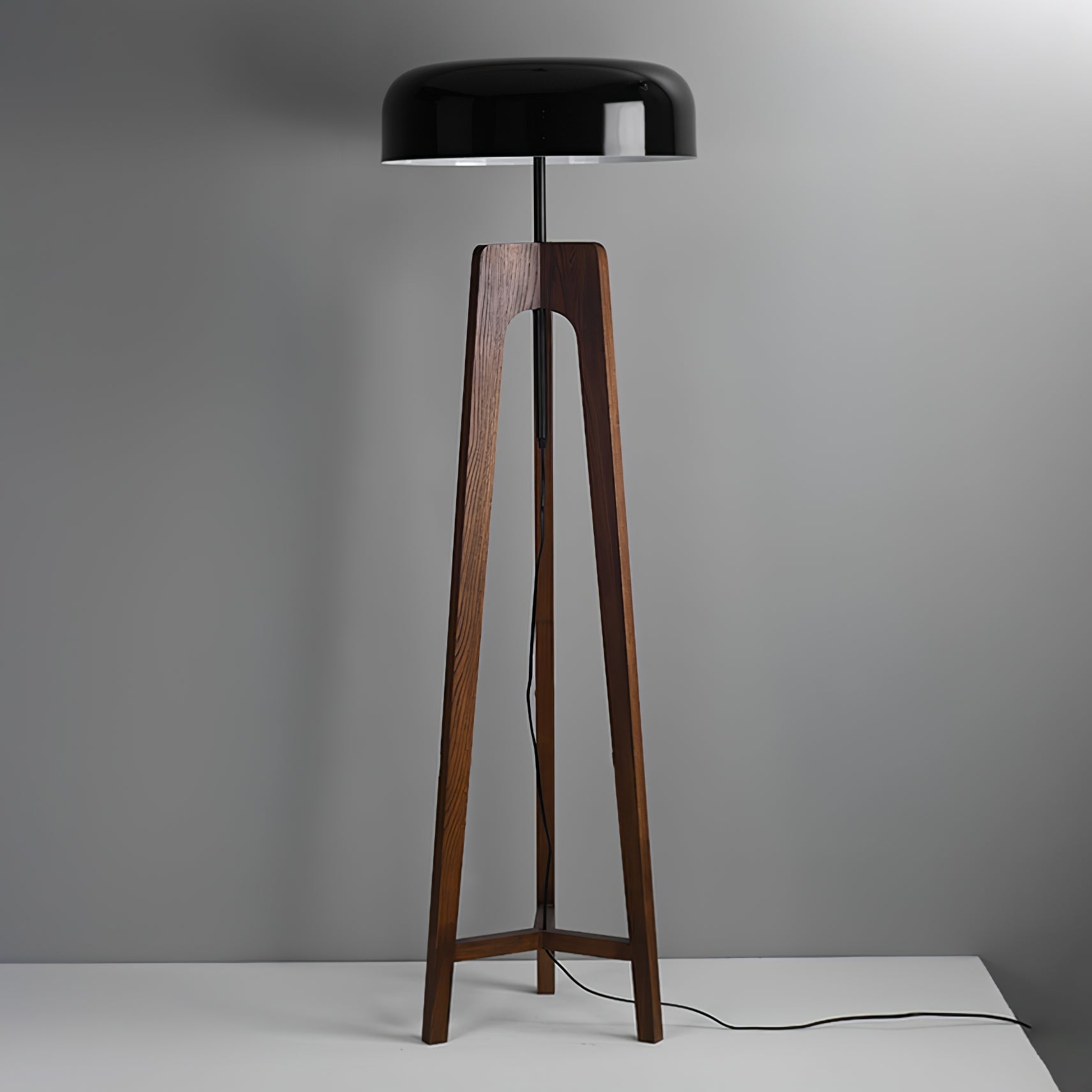 Modern Walnut Wood Floor Lamp with Elegant Black Fabric Shade for Contemporary Living Spaces