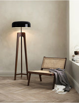 Modern Walnut Wood Floor Lamp with Elegant Black Fabric Shade for Contemporary Living Spaces