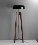 Modern Walnut Wood Floor Lamp with Elegant Black Fabric Shade for Contemporary Living Spaces