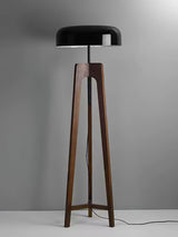 Modern Walnut Wood Floor Lamp with Elegant Black Fabric Shade for Contemporary Living Spaces