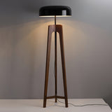 Modern Walnut Wood Floor Lamp with Elegant Black Fabric Shade for Contemporary Living Spaces