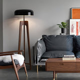 Modern Walnut Wood Floor Lamp with Elegant Black Fabric Shade for Contemporary Living Spaces