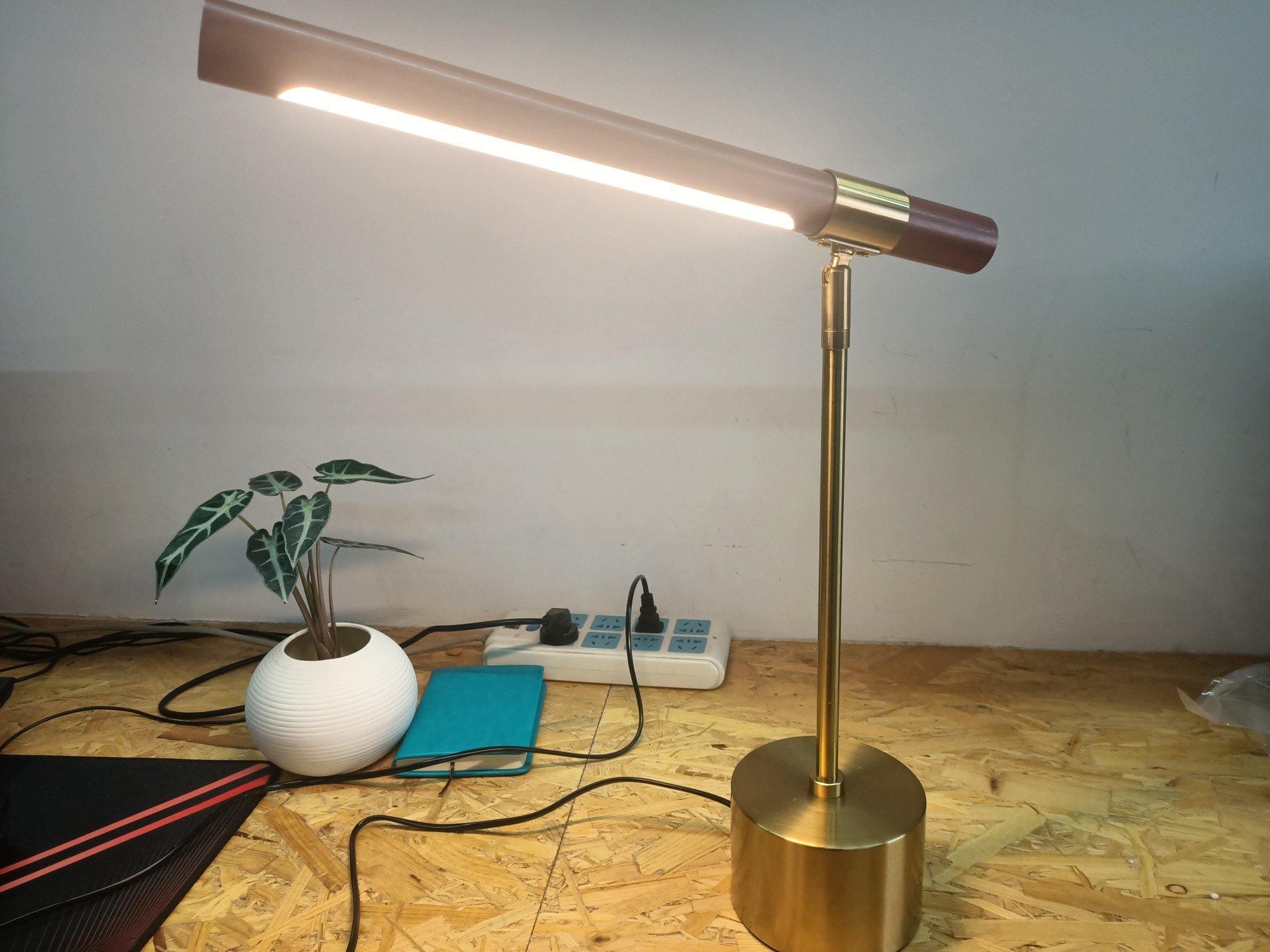 Modern Linear Wood LED Desk Lamp Slim Minimalist Office Task Lighting
