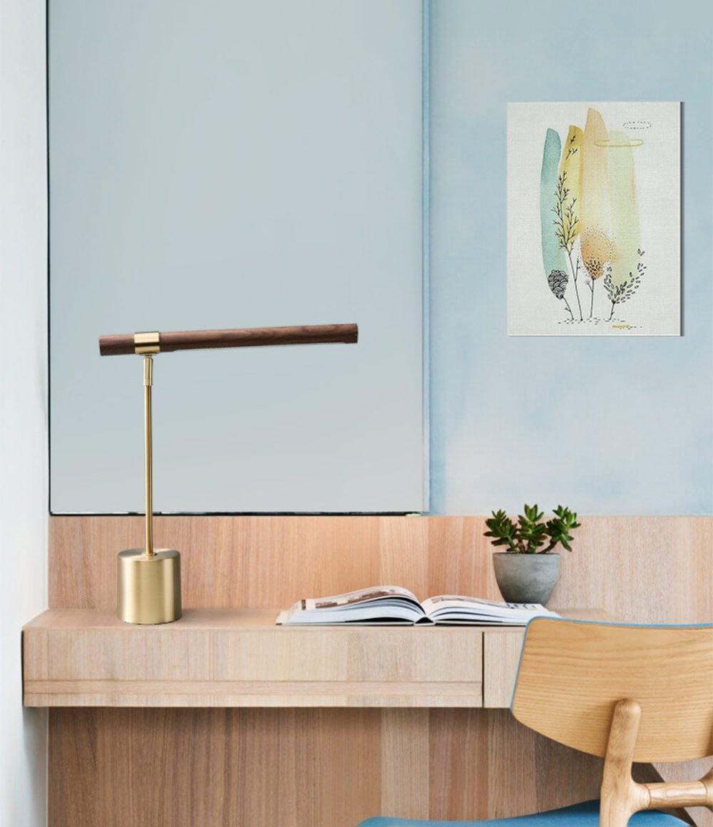 Modern Linear Wood LED Desk Lamp Slim Minimalist Office Task Lighting