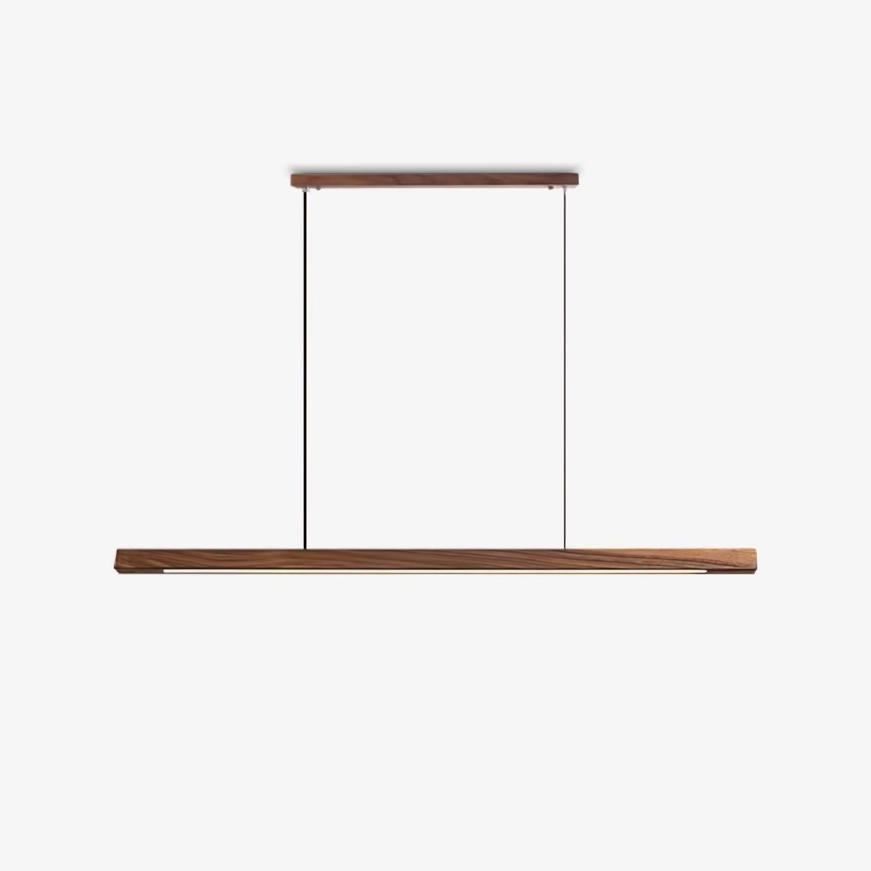 Modern Walnut Linear LED Pendant Light Minimalist Wood Hanging Chandelier for Dining Room