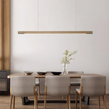 Modern Walnut Linear LED Pendant Light Minimalist Wood Hanging Chandelier for Dining Room