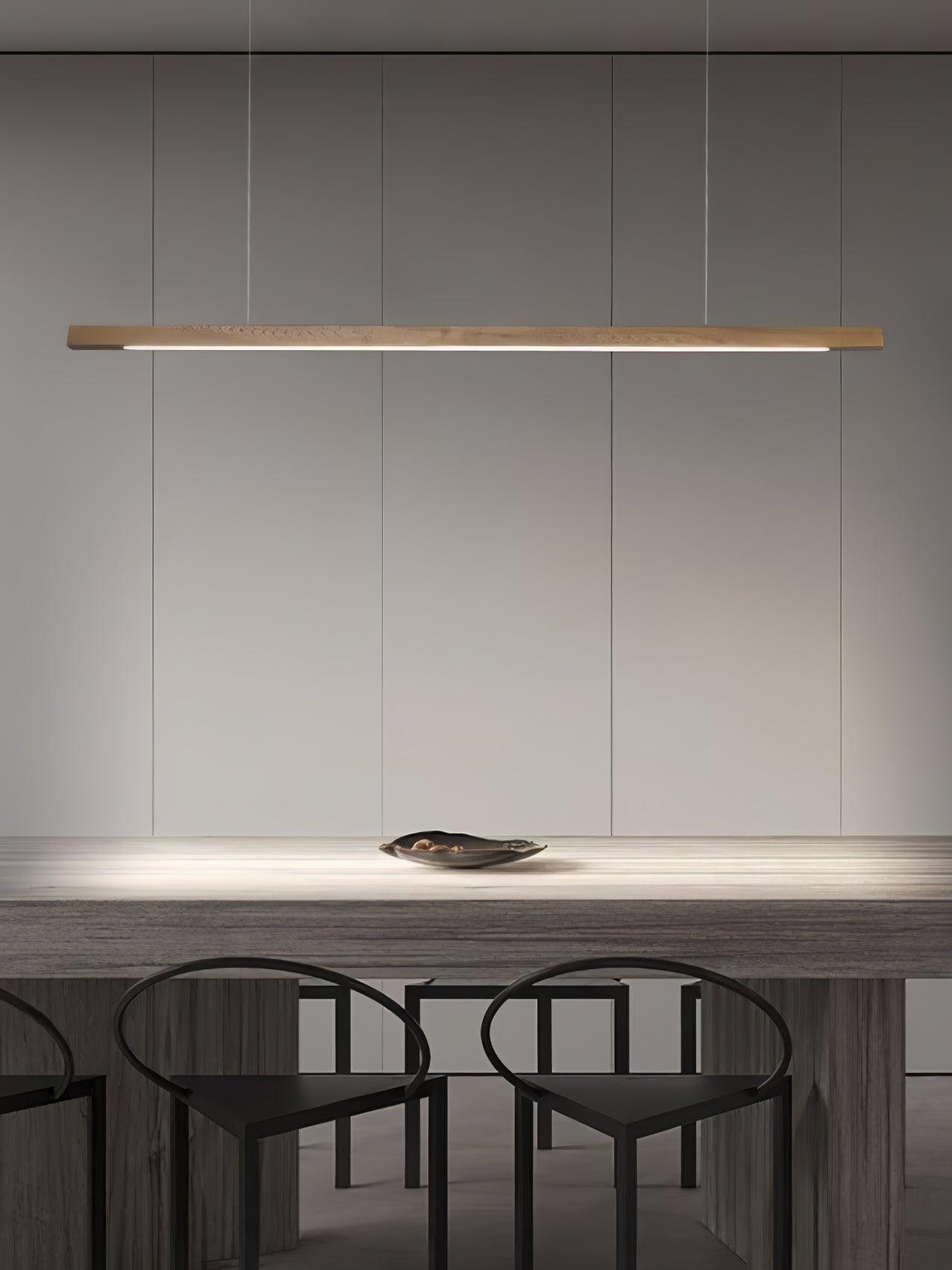 Modern Walnut Linear LED Pendant Light Minimalist Wood Hanging Chandelier for Dining Room