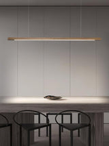 Modern Walnut Linear LED Pendant Light Minimalist Wood Hanging Chandelier for Dining Room