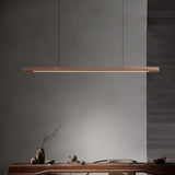 Modern Walnut Linear LED Pendant Light Minimalist Wood Hanging Chandelier for Dining Room
