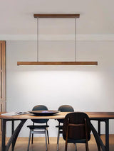 Modern Walnut Linear LED Pendant Light Minimalist Wood Hanging Chandelier for Dining Room