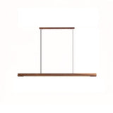 Modern Walnut Linear LED Pendant Light Minimalist Wood Hanging Chandelier for Dining Room