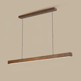 Modern Walnut Linear LED Pendant Light Minimalist Wood Hanging Chandelier for Dining Room
