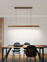 Modern Walnut Linear LED Pendant Light Minimalist Wood Hanging Chandelier for Dining Room