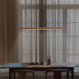 Modern Walnut Linear LED Pendant Light Minimalist Wood Hanging Chandelier for Dining Room