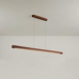 Modern Walnut Linear LED Pendant Light Minimalist Wood Hanging Chandelier for Dining Room