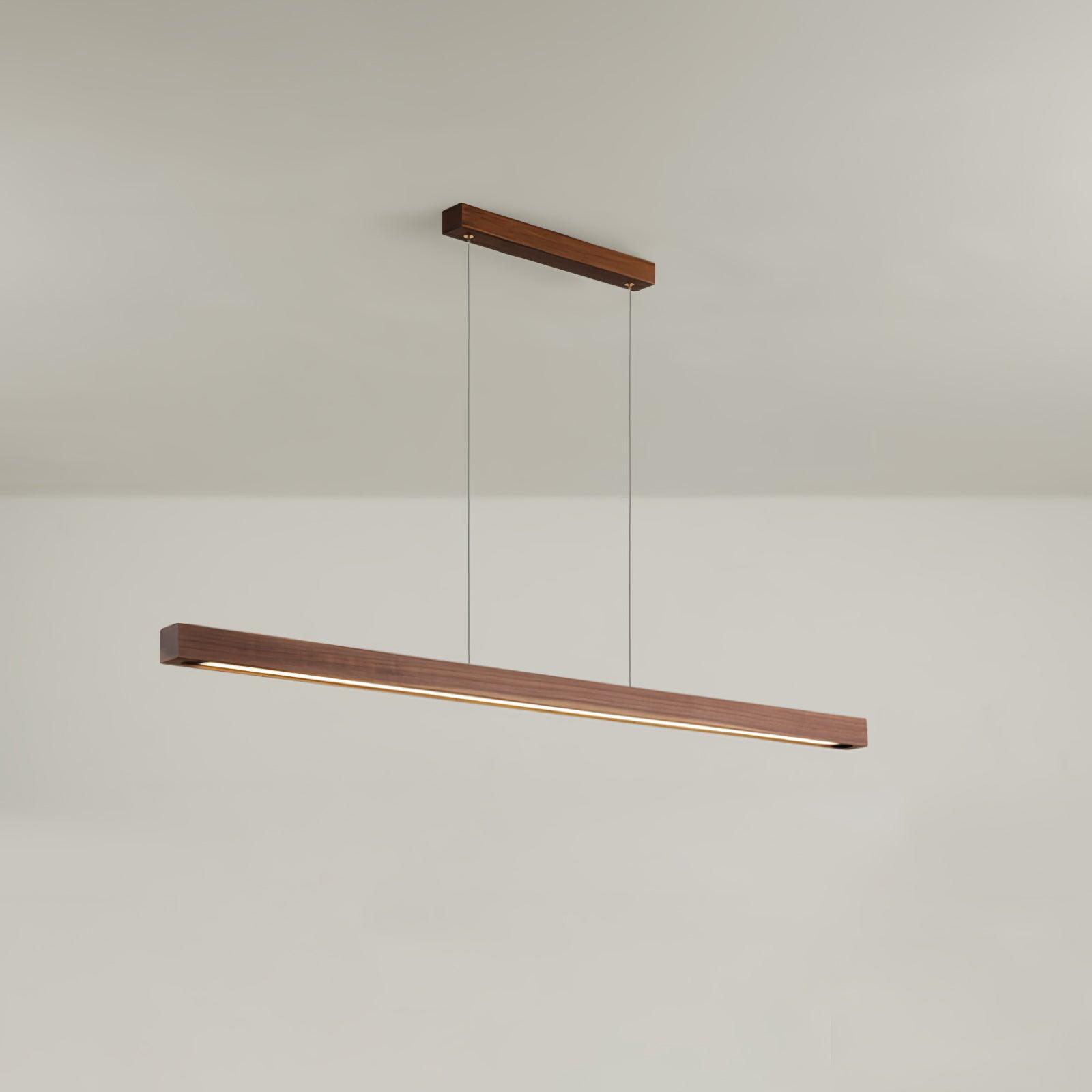 Modern Walnut Linear LED Pendant Light Minimalist Wood Hanging Chandelier for Dining Room