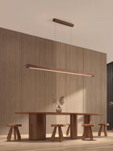 Modern Walnut Linear LED Pendant Light Minimalist Wood Hanging Chandelier for Dining Room