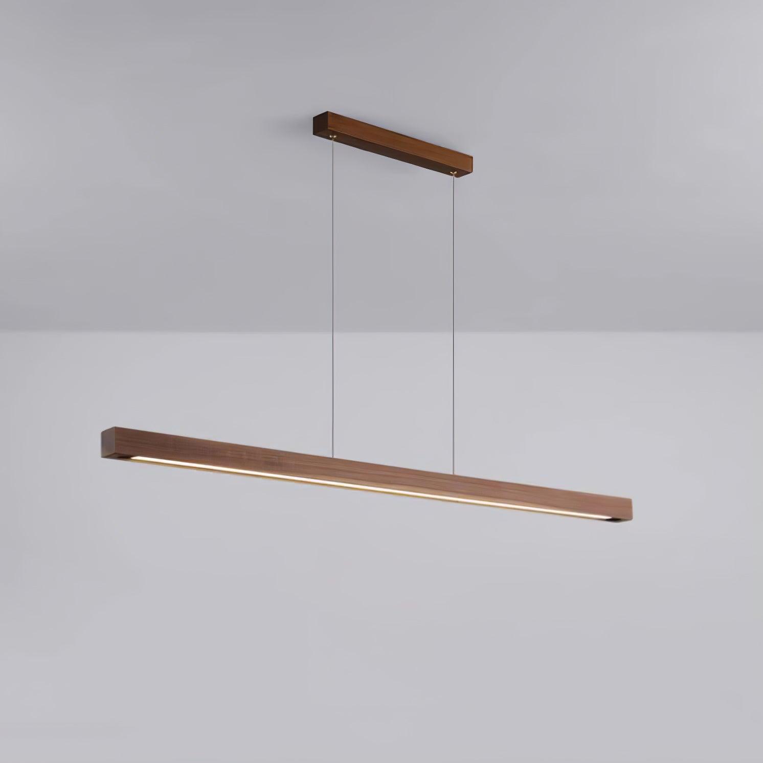 Modern Walnut Linear LED Pendant Light Minimalist Wood Hanging Chandelier for Dining Room