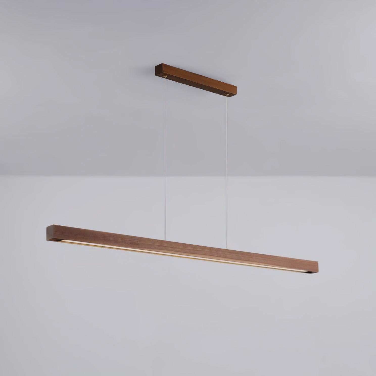 Modern Walnut Linear LED Pendant Light Minimalist Wood Hanging Chandelier for Dining Room