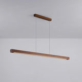 Modern Walnut Linear LED Pendant Light Minimalist Wood Hanging Chandelier for Dining Room